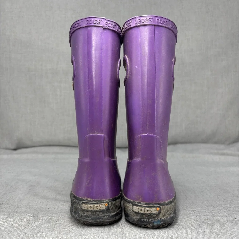 Bogs Kids Rain Boots Plush Purple Rubber Waterproof Insulated Winter Size 12
